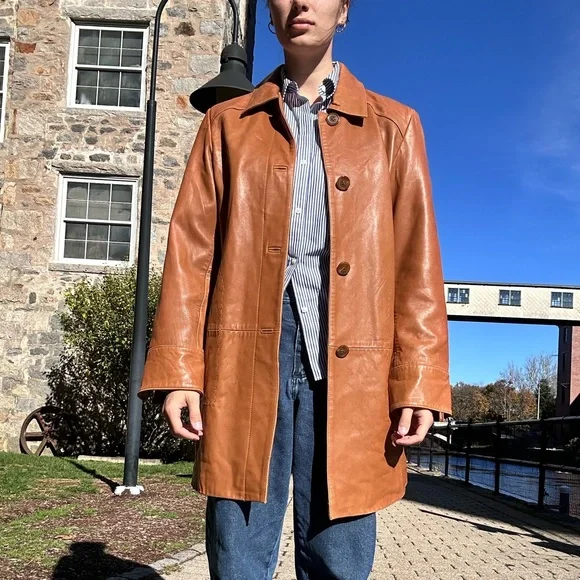 Womens vintage 70’s Brown Leather Coat LNR - Picture 1 of 9